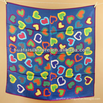 Wrap hangzhou impressão de seda real azul colorido coração cachecol mulheres wrap